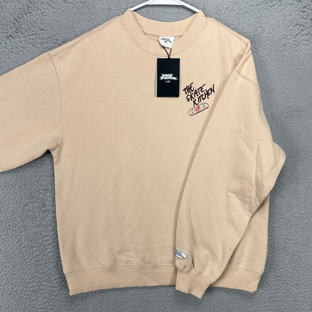 No Fear H&M Sweater Crewneck Mens Small Tan The Skate Kitchen Fleece Lined NEW
